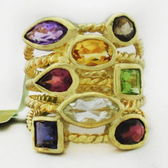 GENUINE MULTI-GEMSTONES LADIES RING .925 Sterling Silver * New With Tag